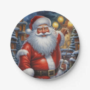 Santa Clause Merry Christmas Happy New Year Paper Plate