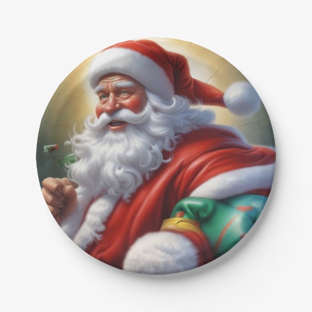 Santa Clause Merry Christmas Happy New Year Paper Plate (Front)