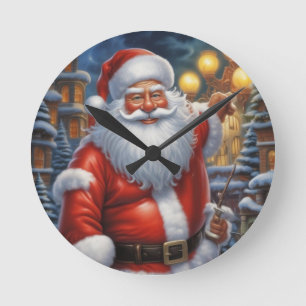 Santa Clause Merry Christmas Happy New Year Round Clock