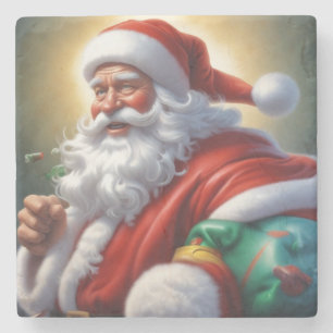 Santa Clause Merry Christmas Happy New Year Stone Coaster