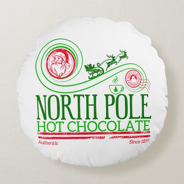 Santa Clause North Pole Hot Chocolate Round Cushion (Front)