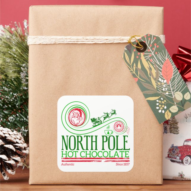 Santa Clause North Pole Hot Chocolate Square Sticker (Holiday)