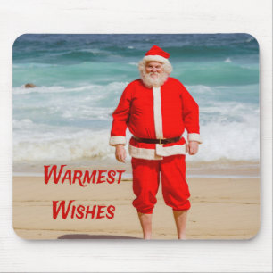 Santa Clause on Beach Warmest Wishes Funny Humor Mouse Pad