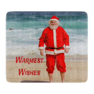 Santa Clause on Beach Warmest Wishes Funny Humour Cutting Board