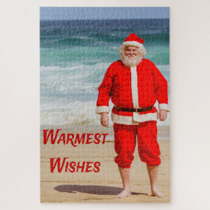 Santa Clause on Beach Warmest Wishes Funny Humour Jigsaw Puzzle