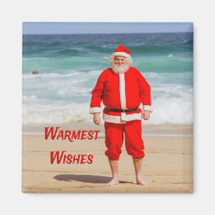 Santa Clause on Beach Warmest Wishes Funny Humour Magnet