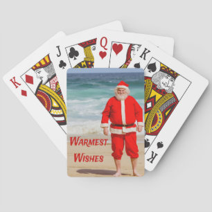 Santa Clause on Beach Warmest Wishes Funny Humour Playing Cards