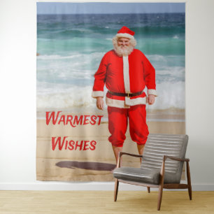Santa Clause on Beach Warmest Wishes Funny Humour Tapestry