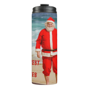 Santa Clause on Beach Warmest Wishes Funny Humour Thermal Tumbler