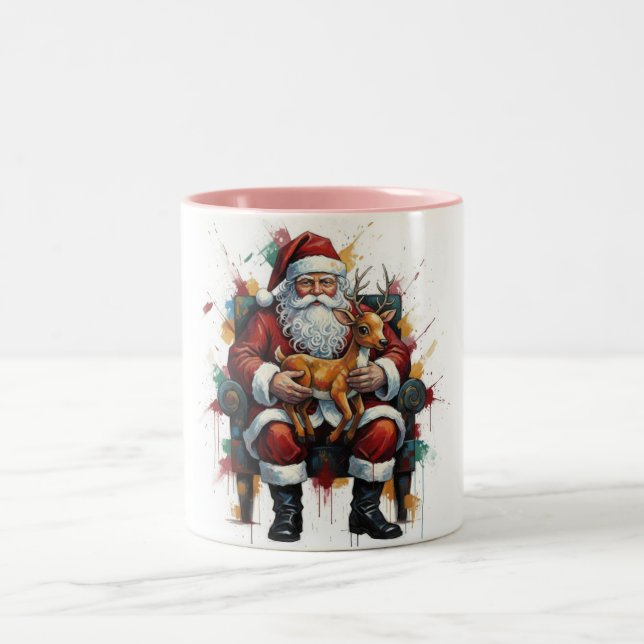 Santa Clause & Reindeer , Christmas Mug (Center)