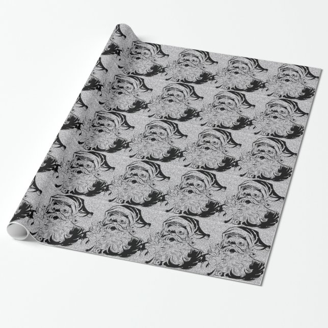 Santa Clause Silver Sparkles Wrapping Paper (Unrolled)