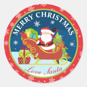 Santa Clause Sleigh and Presents Merry Christmas Classic Round Sticker