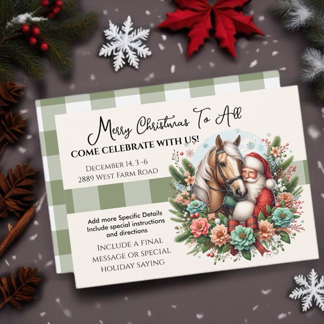 Santa Clause With Horse Christmas Invitation (Enjoy this Beautiful Christmas Horse design! Personalize with your favorite Horse Girl!
)