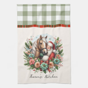 Santa Clause With Horse Christmas Tea Towel
