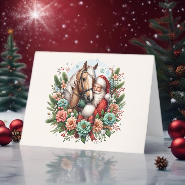 Santa Clause With Horse Christmas Thank You Card (Enjoy this Beautiful Christmas Horse design! Personalize with your favorite Horse Girl!
)