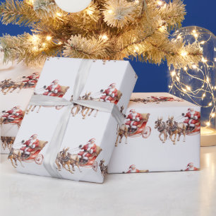 Santa Clause with horses wearing reindeer antlers Wrapping Paper