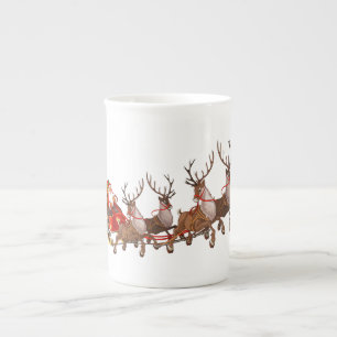 Santa Clause with reindeers pulling his sleigh Bone China Mug