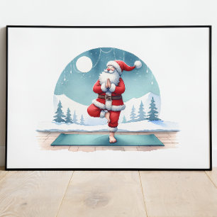 Santa Clause Yoga Workout Watercolor Poster