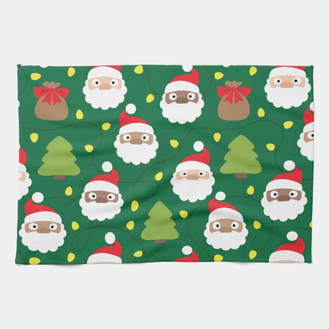 Santa Clauses Pattern Tea Towel (Horizontal)