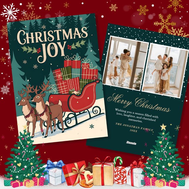 Santa Claus's Sleigh Deer Christmas Holiday Cards (Creator Uploaded)