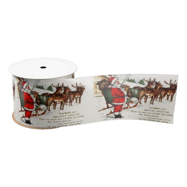 Santa Claus's Sleigh vintage illustration Satin Ribbon (Spool)