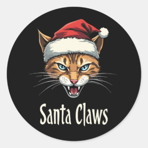 Santa Claws Angry Cat Christmas - Funny Christmas Classic Round Sticker