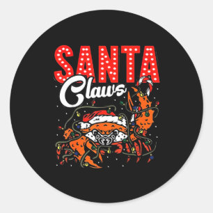 Santa Claws Christmas Funny Crab Lights Holiday Ca Classic Round Sticker