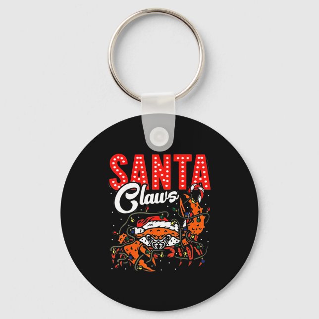 Santa Claws Christmas Funny Crab Lights Holiday Ca Key Ring (Front)
