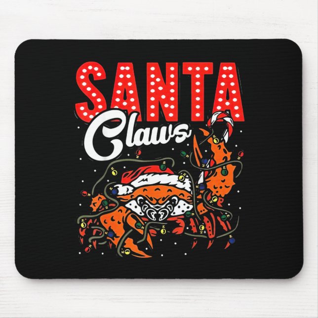 Santa Claws Christmas Funny Crab Lights Holiday Ca Mouse Pad (Front)