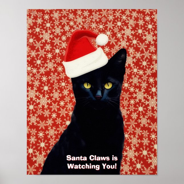 Santa "Claws" Claus Funny Black Cat Poster Art (Front)