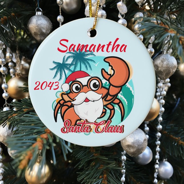 Santa Claws Crab Crustacean Christmas Personalised Ceramic Ornament (Creator Uploaded)