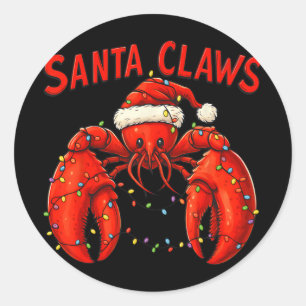 Santa Claws Funny Christmas Lobster With Lights Classic Round Sticker