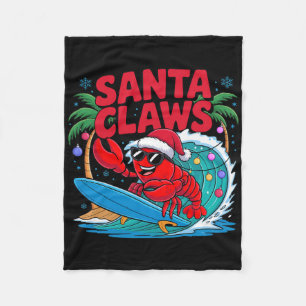 Santa Claws Funny Christmas Lobster With Palm Tree Fleece Blanket