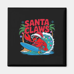 Santa Claws Funny Christmas Lobster With Palm Tree Magnet