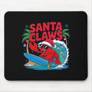 Santa Claws Funny Christmas Lobster With Palm Tree Mouse Pad