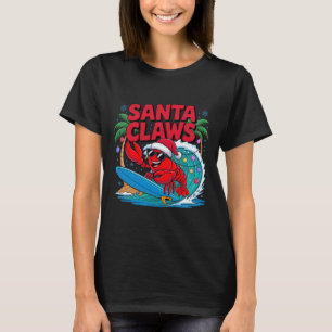 Santa Claws Funny Christmas Lobster With Palm Tree T-Shirt