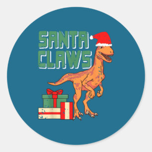 Santa Claws Funny Dinosaur Christmas Pun With Sant Classic Round Sticker