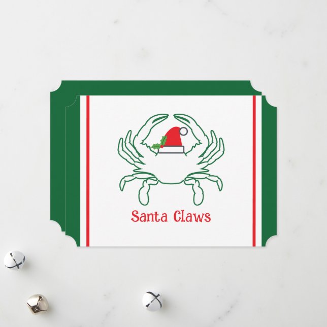 Santa Claws List Nautical Pun Holiday Card White (Front/Back In Situ)