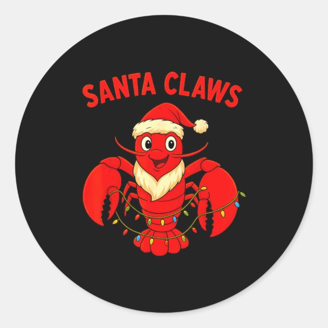 Santa Claws Lobster Christmas Lights Holiday Desig Classic Round Sticker (Front)
