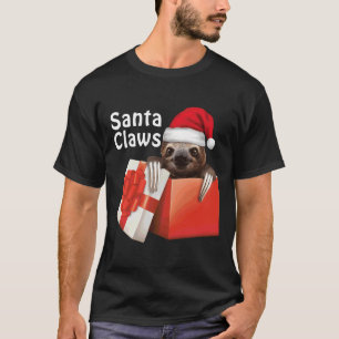 Santa Claws Sloth Present Christmas Holiday Santa T-Shirt