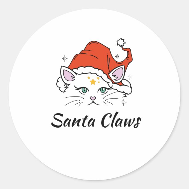 Santa Claws - White Christmas Cat Classic Round Sticker (Front)