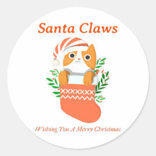Santa Claws Wishing You a Merry Christmas   Classic Round Sticker