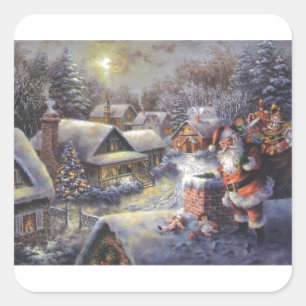 Santa Climbing Down The Chimney Christmas Eve Square Sticker