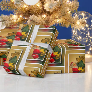 Santa Climbing the Christmas Tree - Double Framed Wrapping Paper