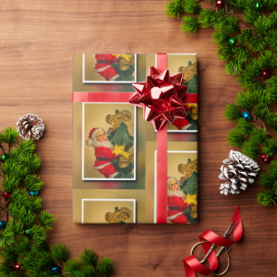 Santa Climbing the Christmas Tree - Vertical Motif Wrapping Paper