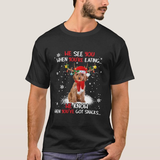Santa Cockapoo Reindeer Light Christmas Pajama  T-Shirt (Front)