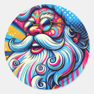 Santa Colourful Pop Art Christmas Holiday Party Classic Round Sticker