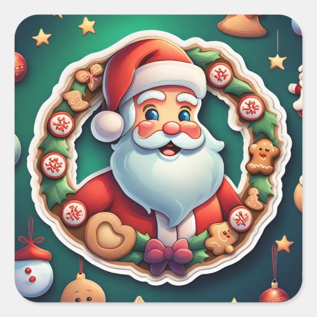 Santa coming square sticker (Front)