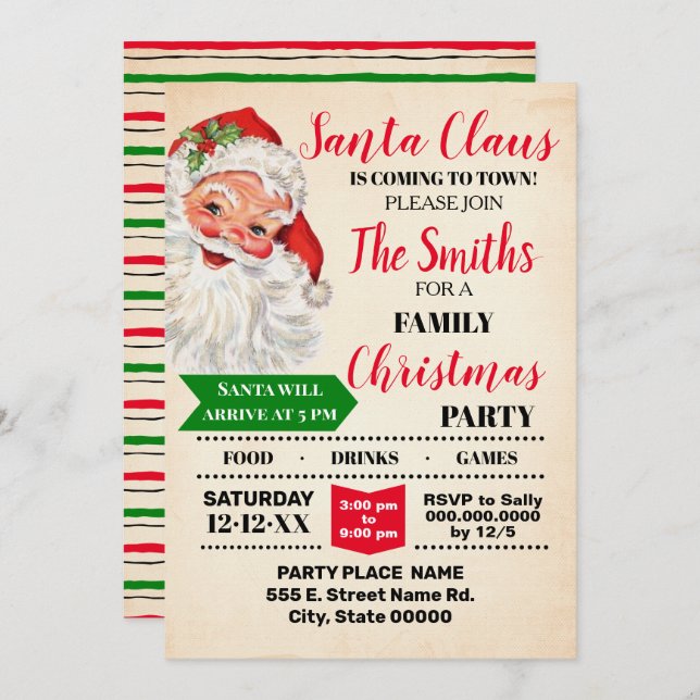 Santa coming to town Christmas party Invitation (Front/Back)
