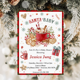 Santa Cookies and Cocoa  Christmas Baby Shower  Invitation